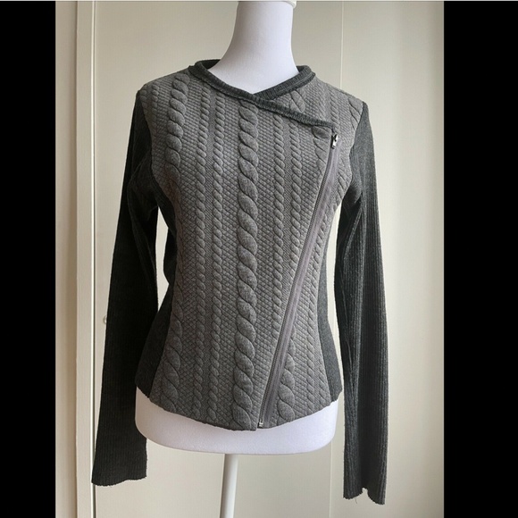 Gray Sweater Moto Style Jacket Size Women’s Small Made in USA - Picture 2 of 11